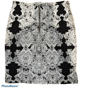 H&M Black white patterned pencil  skirt Sz 8
